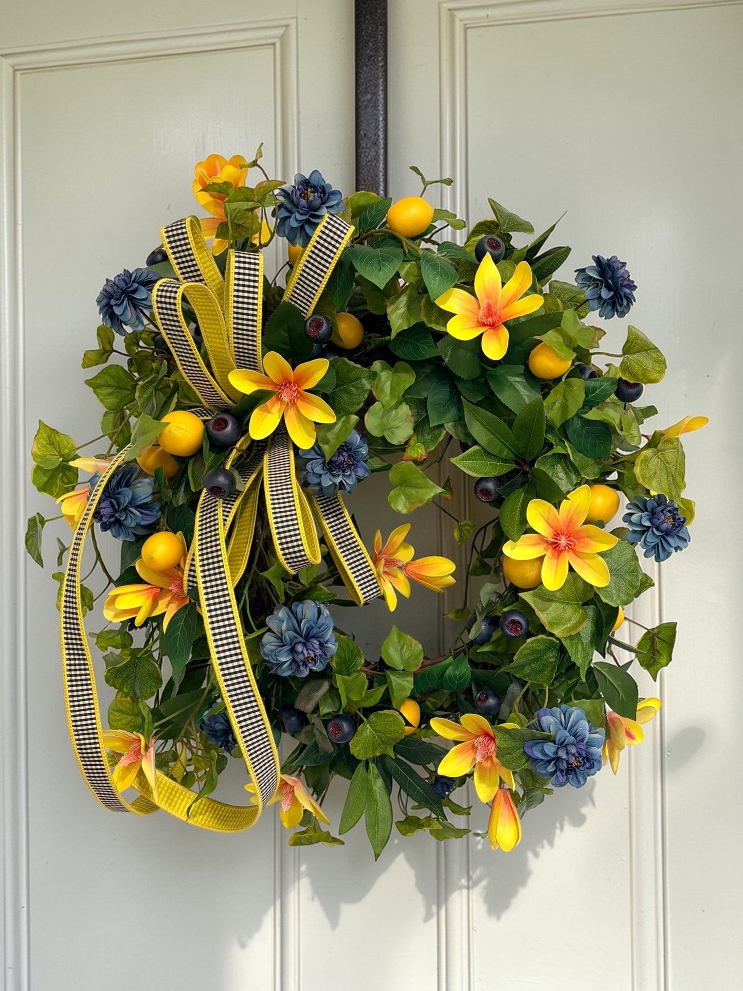 Summer Lemon Blueberry Wreath Yellow Magnolia Front Door Decor TCT Crafts