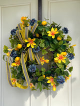 Summer Lemon Blueberry Wreath Yellow Magnolia Front Door Decor TCT Crafts