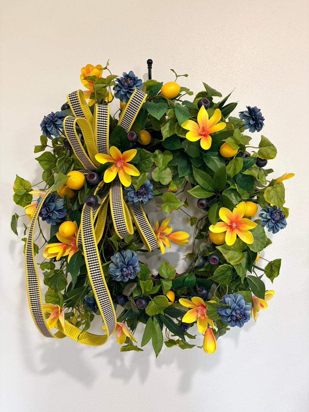 Summer Lemon Blueberry Wreath Yellow Magnolia Front Door Decor TCT Crafts