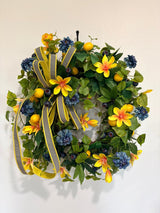 Summer Lemon Blueberry Wreath Yellow Magnolia Front Door Decor TCT Crafts