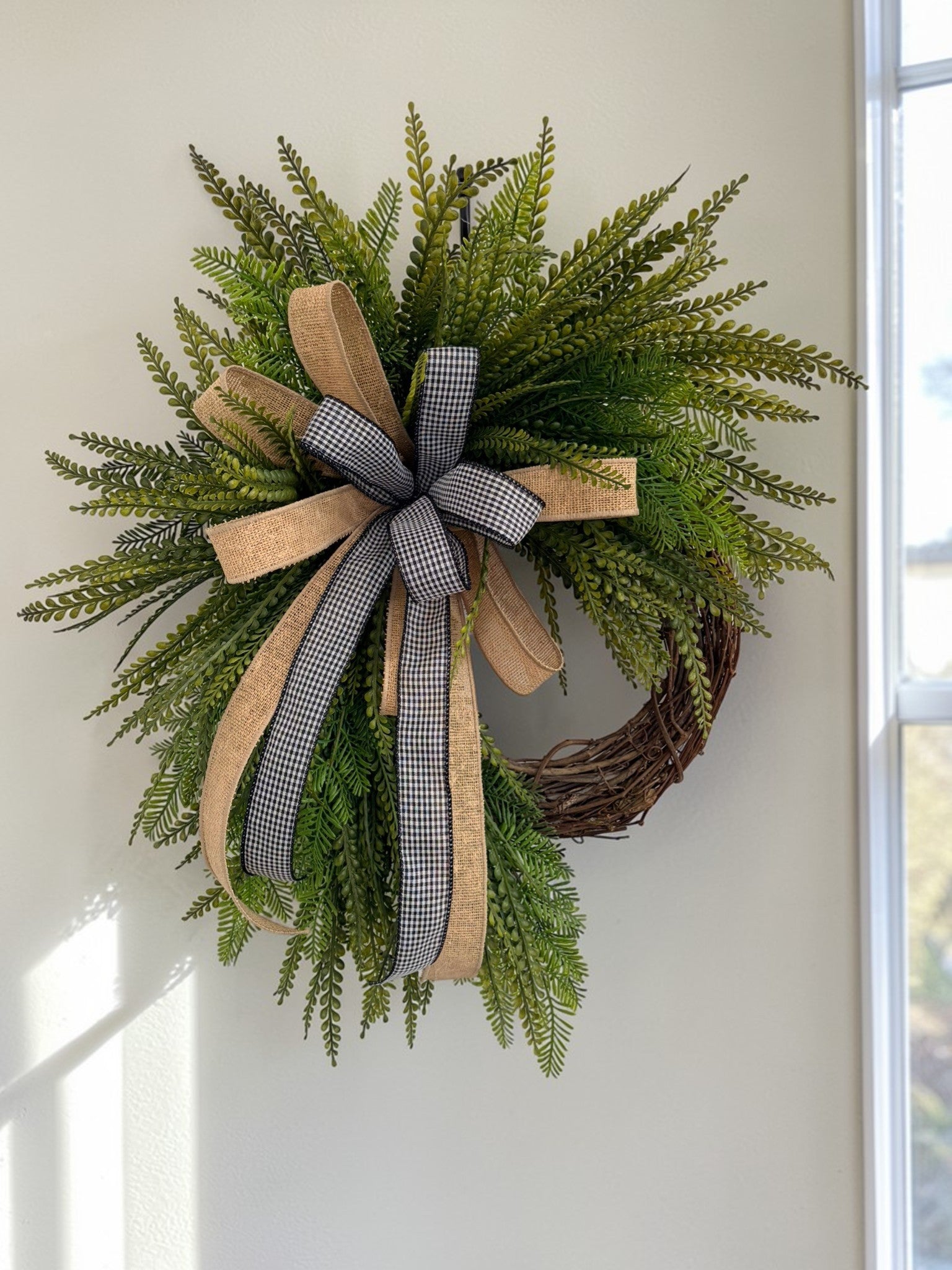 Farmhouse Green Fern Wreath on Grapevine Base for Everyday Front Door Decor TCT Crafts