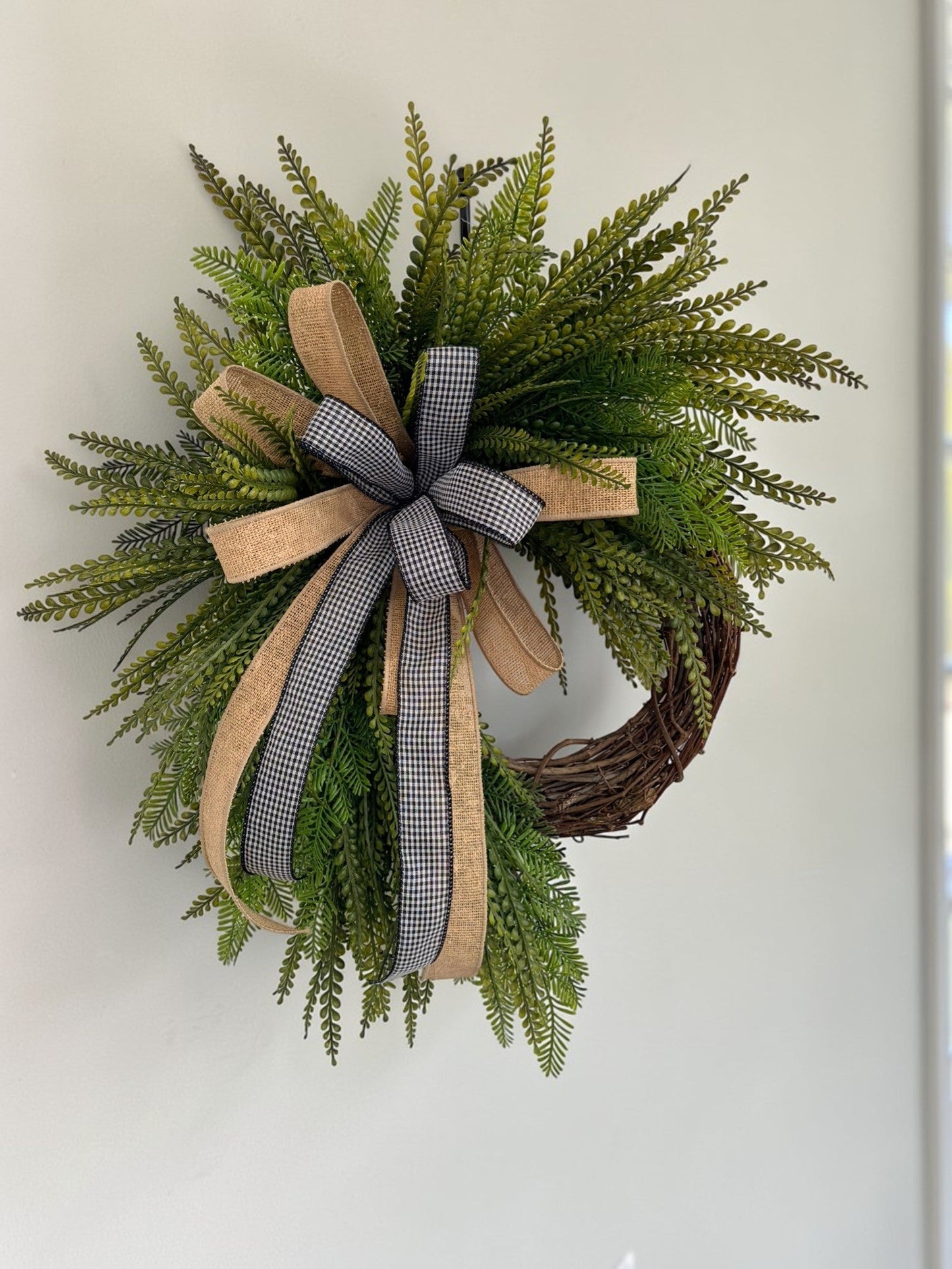 Farmhouse Green Fern Wreath on Grapevine Base for Everyday Front Door Decor TCT Crafts