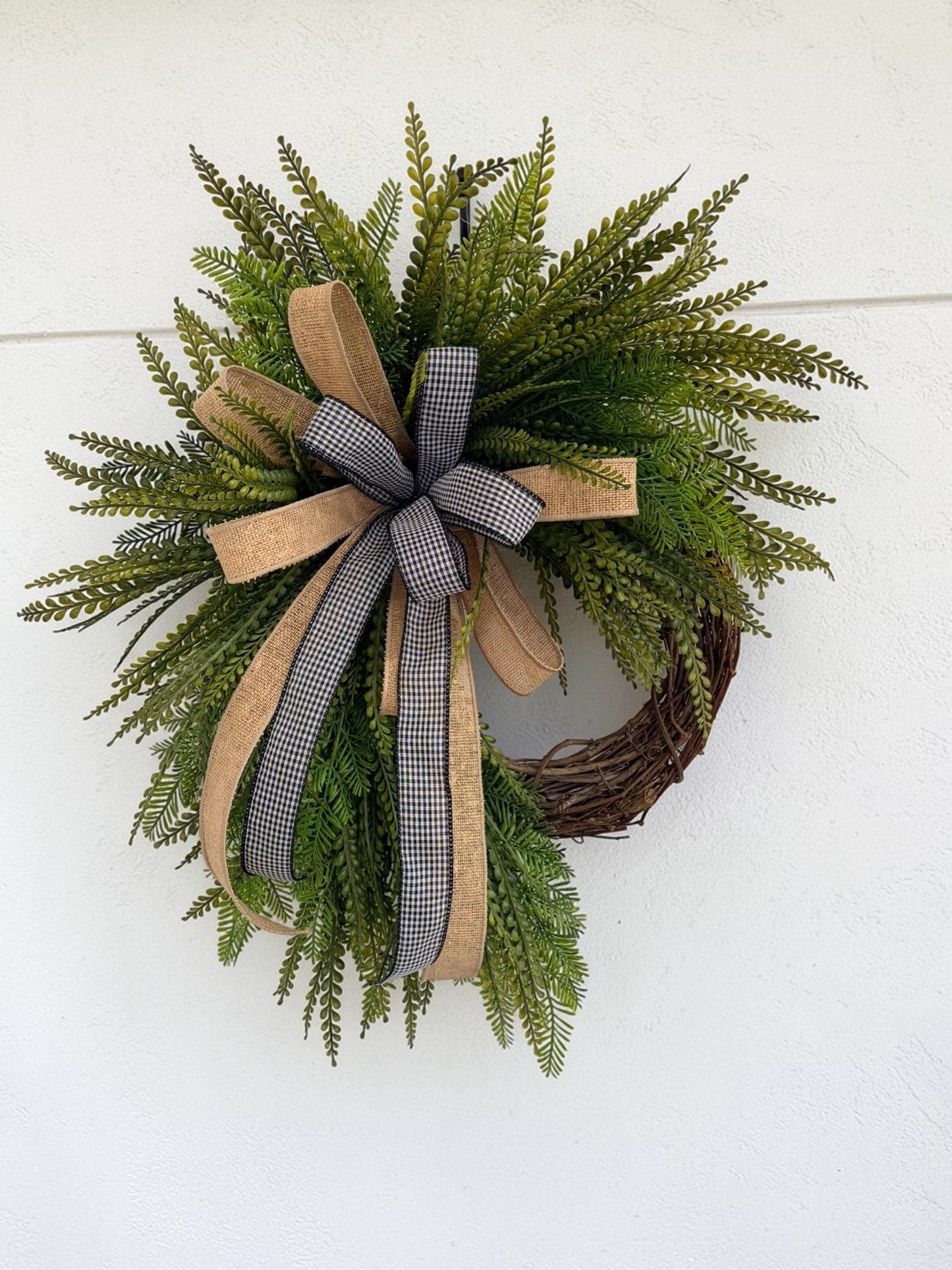 Farmhouse Green Fern Wreath on Grapevine Base for Everyday Front Door Decor TCT Crafts