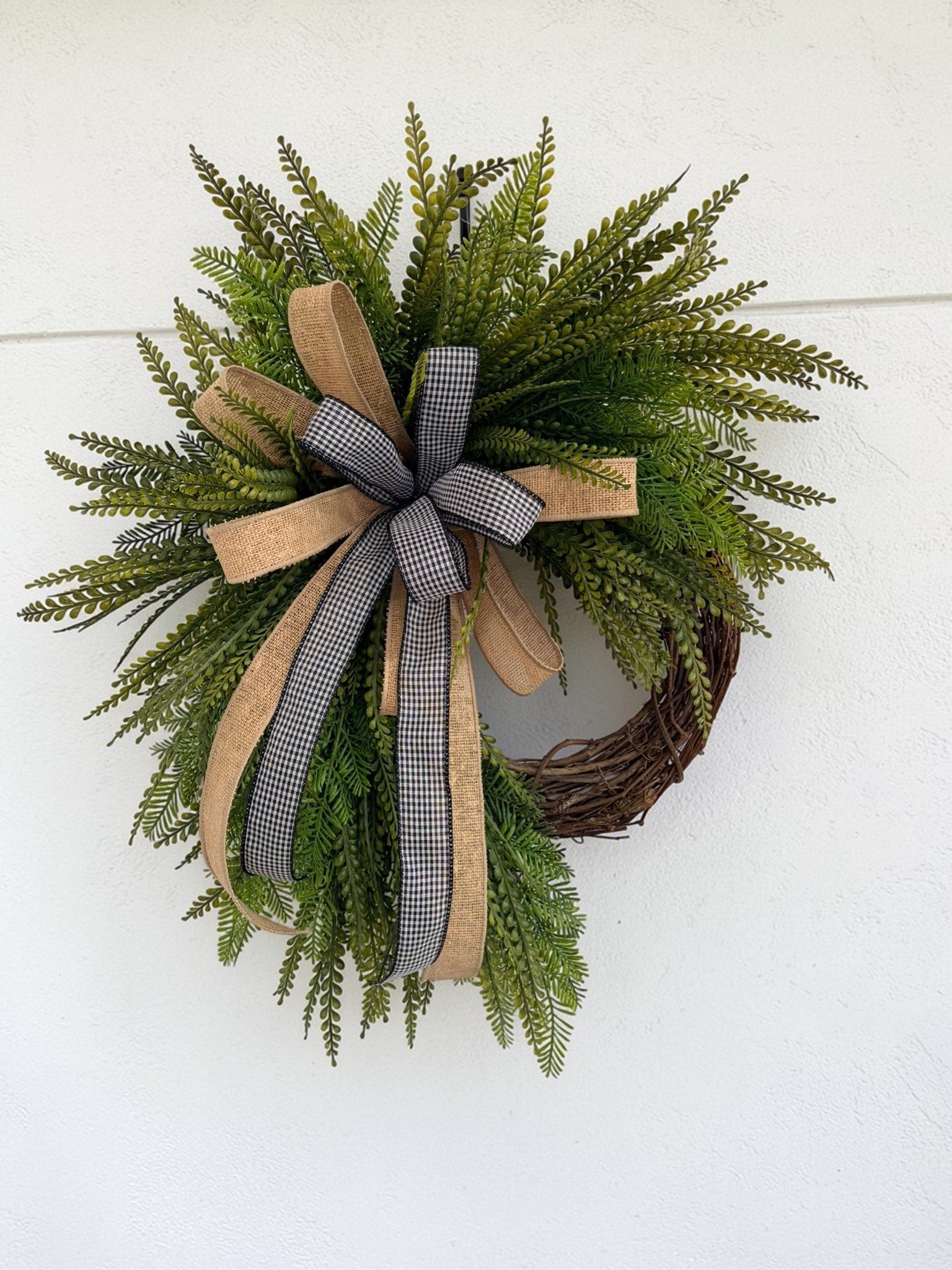 Farmhouse Green Fern Wreath on Grapevine Base for Everyday Front Door Decor TCT Crafts
