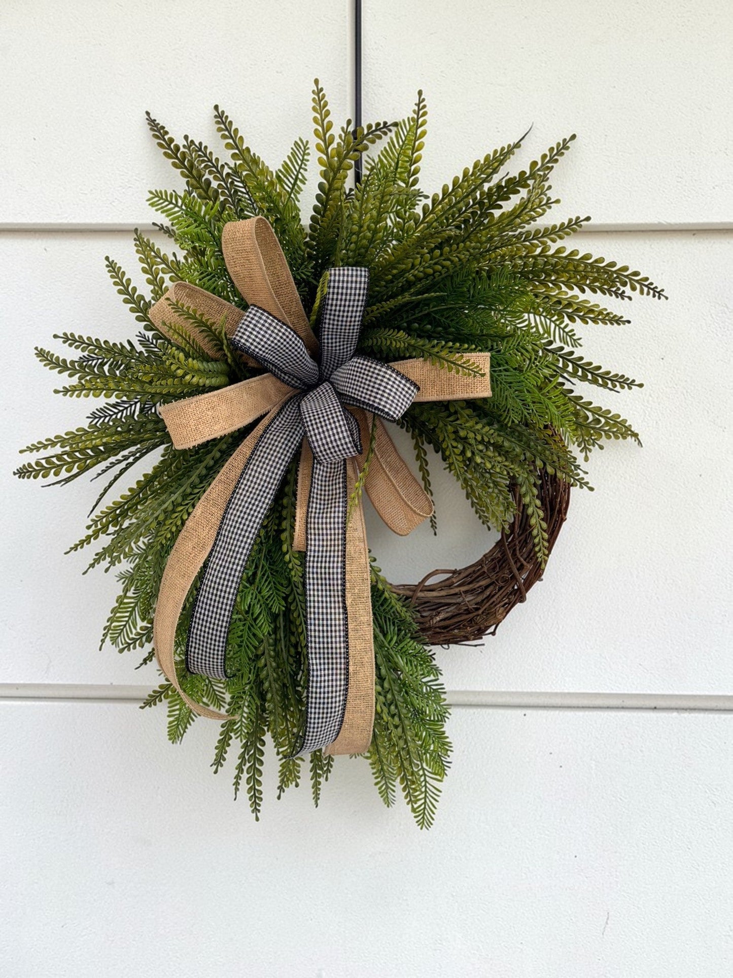 Farmhouse Green Fern Wreath on Grapevine Base for Everyday Front Door Decor TCT Crafts