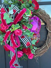 Load image into Gallery viewer, Valentine’s Day Floral Grapevine Wreath - 23&quot;x20&quot; Jewel Heart Accents