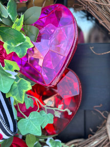 Valentine’s Day Floral Grapevine Wreath - 23"x20" Jewel Heart Accents