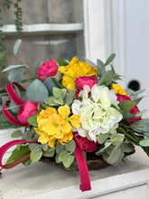 Load image into Gallery viewer, Spring Artificial Dough Bowl Floral Arrangement with Hydrangeas &amp; Greenery