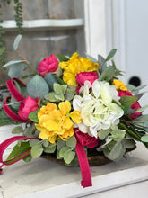 Load image into Gallery viewer, Spring Artificial Dough Bowl Floral Arrangement with Hydrangeas &amp; Greenery