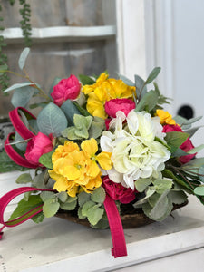 Spring Artificial Dough Bowl Floral Arrangement with Hydrangeas & Greenery