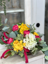 Load image into Gallery viewer, Spring Artificial Dough Bowl Floral Arrangement with Hydrangeas &amp; Greenery