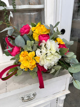 Load image into Gallery viewer, Spring Artificial Dough Bowl Floral Arrangement with Hydrangeas &amp; Greenery