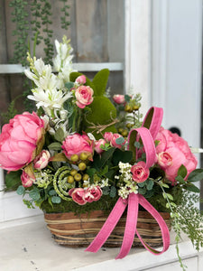 Easter Bunny Spring Centerpiece with Pink Peonies & Moss Bunny