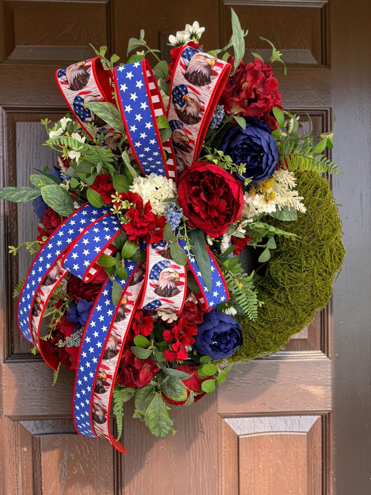 Patriotic Moss Wreath for Red White Blue Summer Front Door Decor TCT Crafts