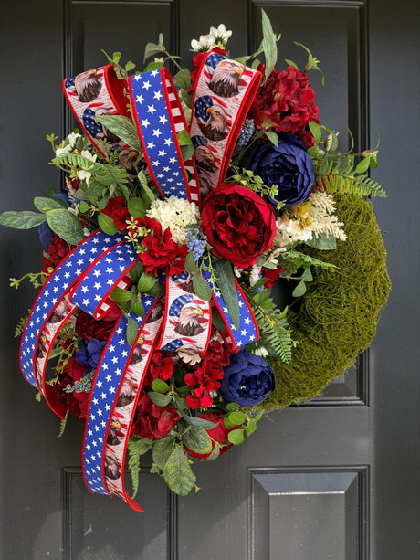 Patriotic Moss Wreath for Red White Blue Summer Front Door Decor TCT Crafts