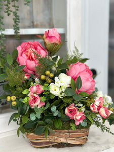 Easter Spring Table Centerpiece with Pink Peonies