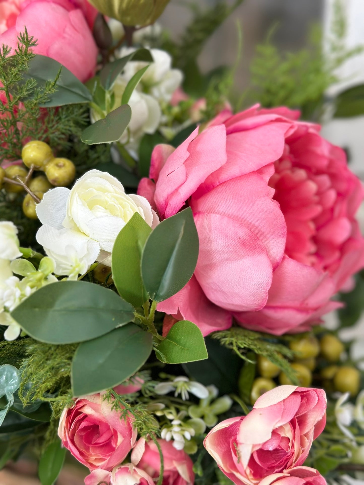 Easter Spring Table Centerpiece with Pink Peonies