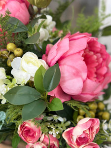 Easter Spring Table Centerpiece with Pink Peonies