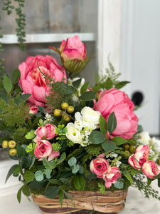 Easter Spring Table Centerpiece with Pink Peonies