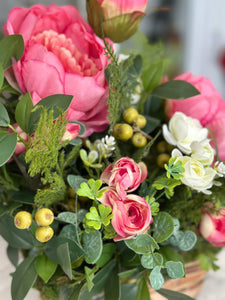 Easter Spring Table Centerpiece with Pink Peonies