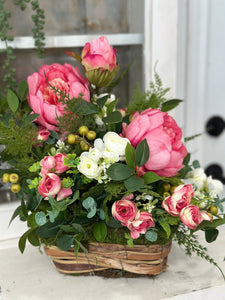 Easter Spring Table Centerpiece with Pink Peonies