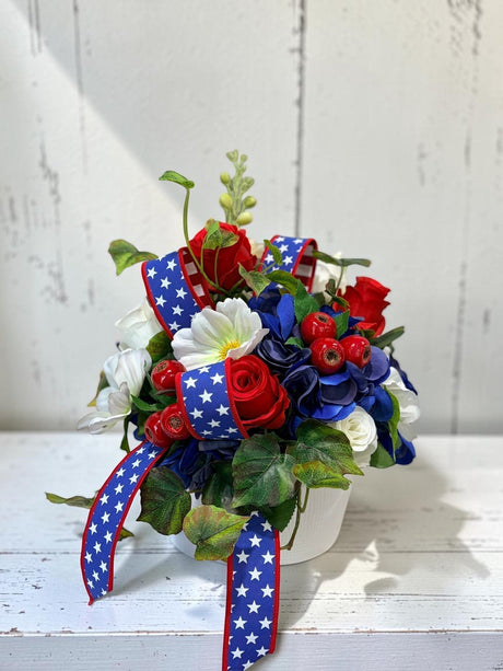 Patriotic Floral Arrangement in White Container for Summer Home Decor TCT Crafts