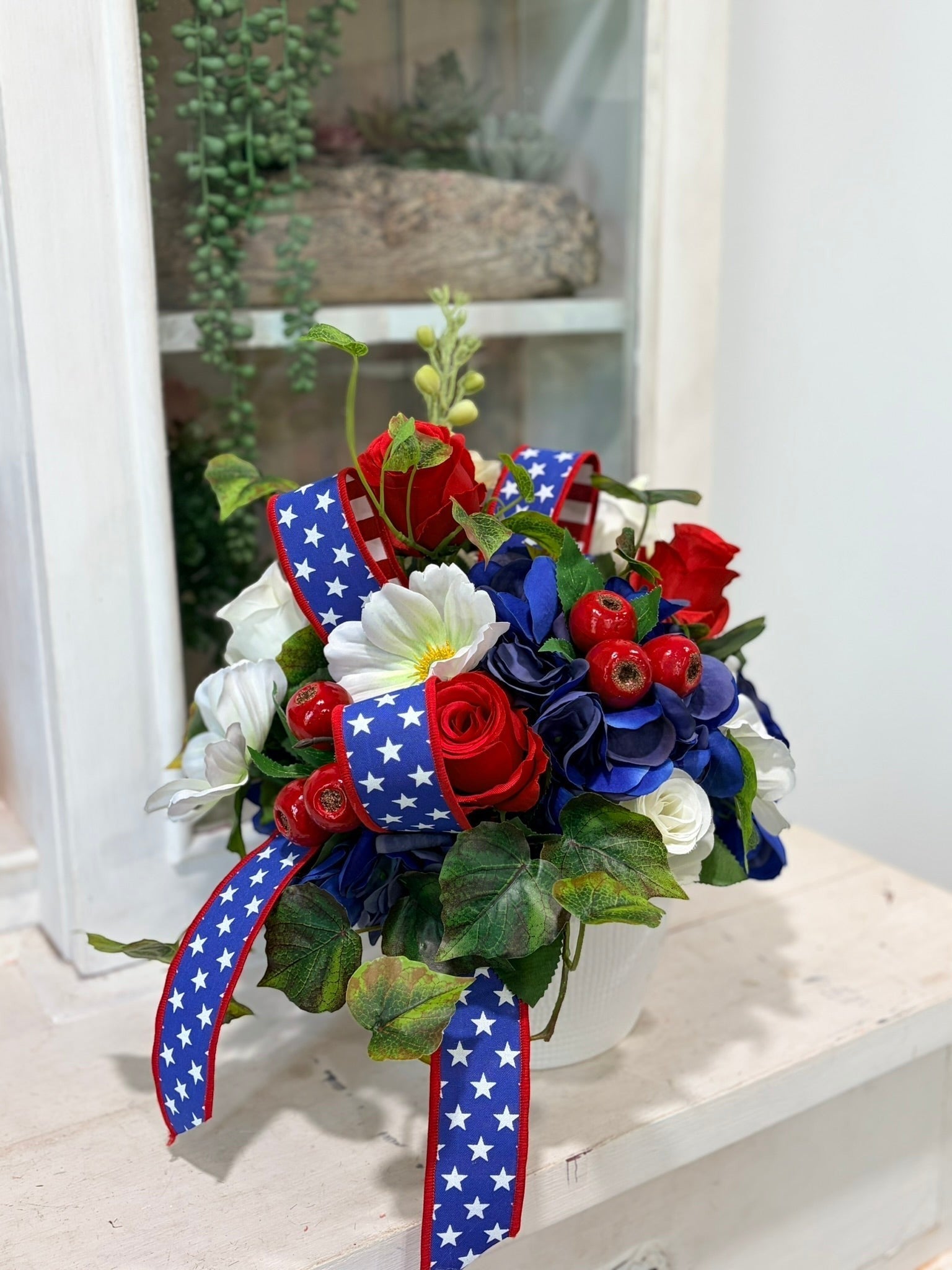 Patriotic Floral Arrangement in White Container for Summer Home Decor TCT Crafts