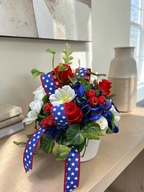 Patriotic Floral Arrangement in White Container for Summer Home Decor TCT Crafts