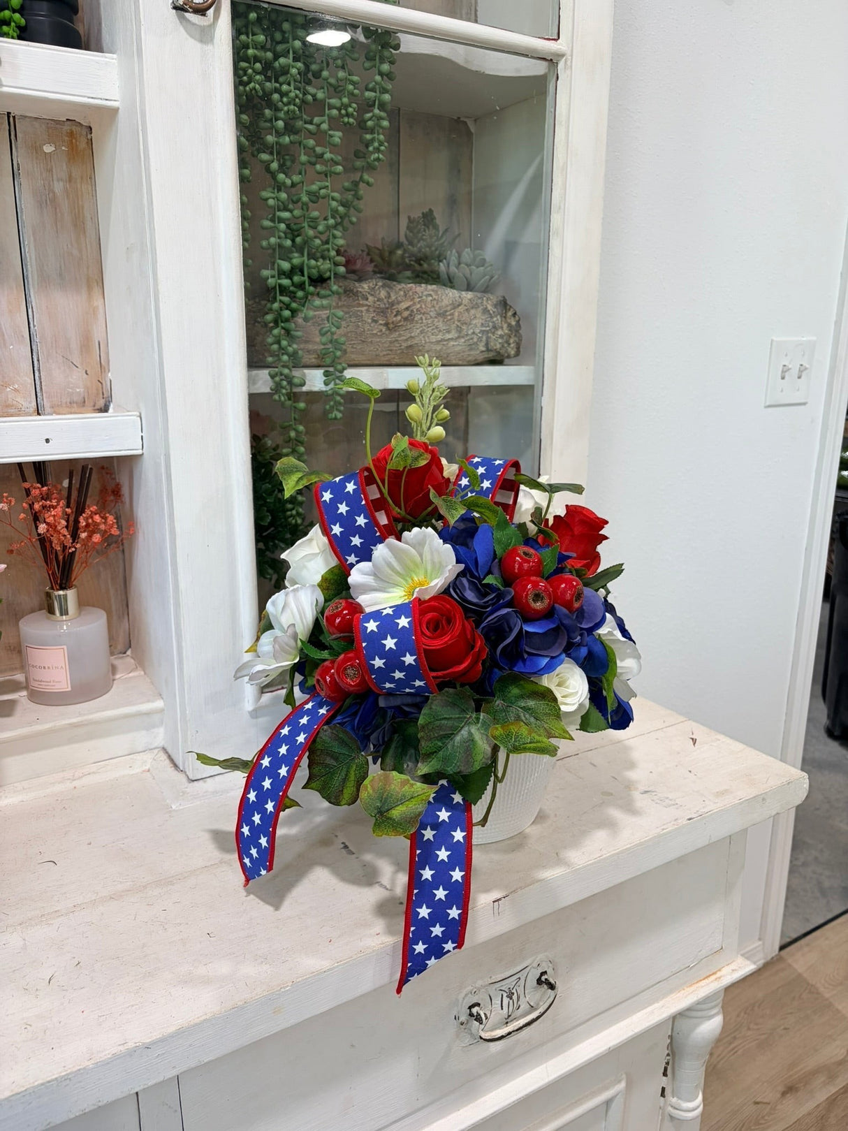 Patriotic Floral Arrangement in White Container for Summer Home Decor TCT Crafts