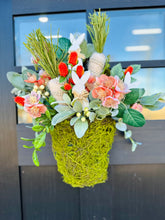 Load image into Gallery viewer, Easter Bunny Moss Hanging Basket Arrangement – Whimsical Spring Decor