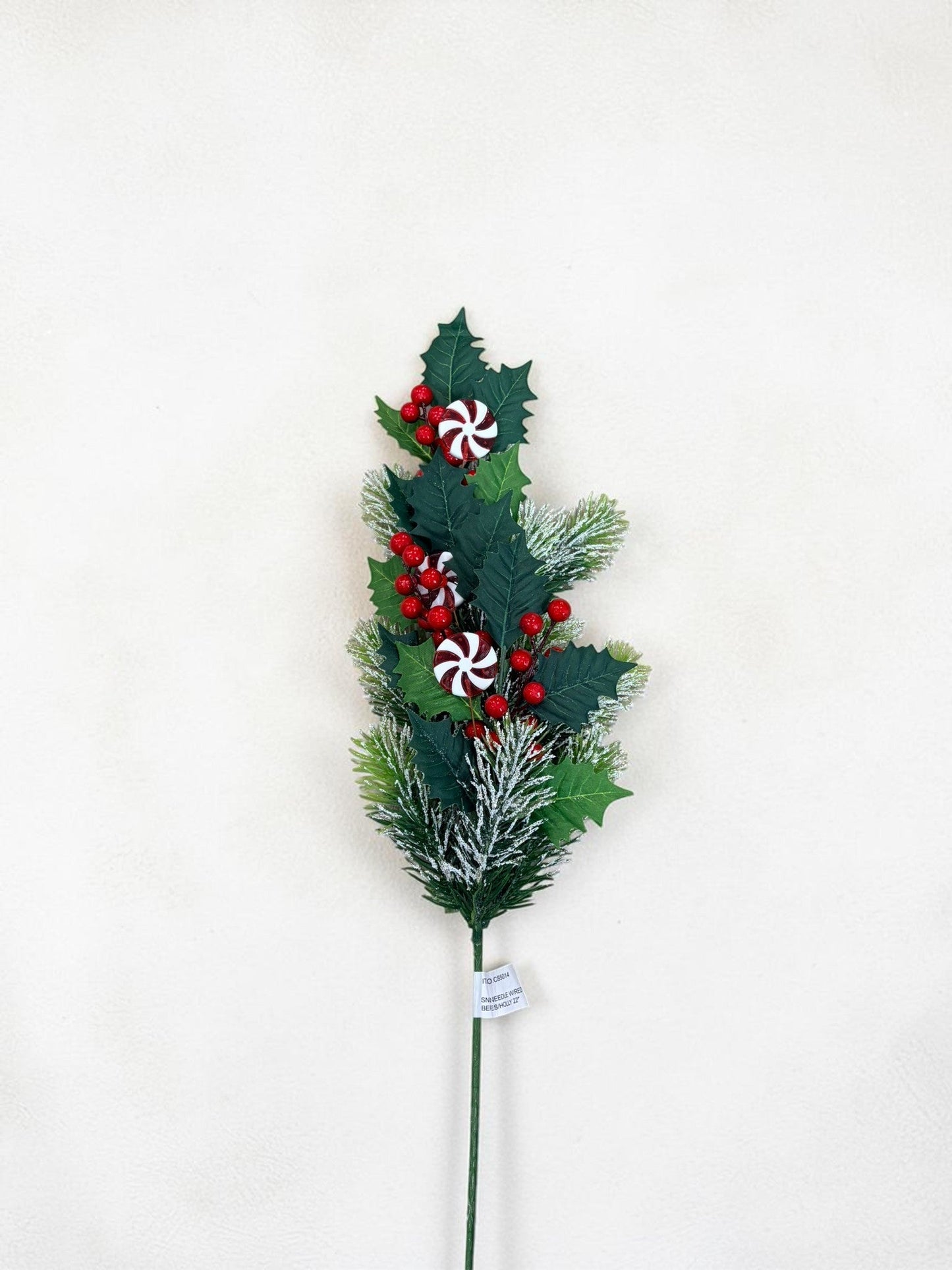 22 Inch Snowy Cedar Peppermint Spray with Red Berries for Christmas Decor-CS5014 Sims Pottery