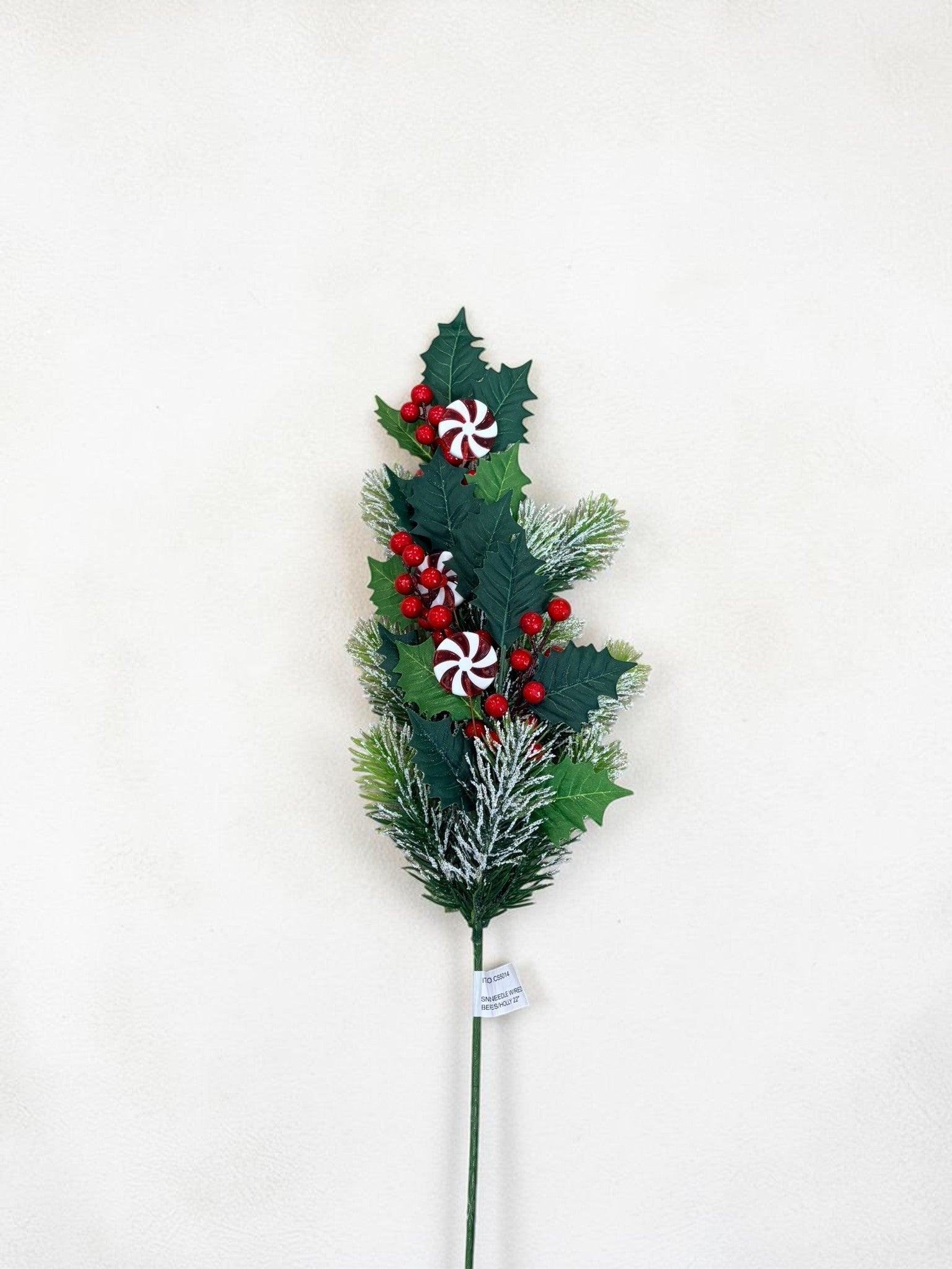 22 Inch Snowy Cedar Peppermint Spray with Red Berries for Christmas Decor-CS5014 Sims Pottery