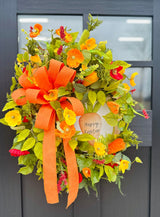 Large Easter Wreath for Front Door | Orange & Yellow Poppy Grapevine Wreath with Carrots and Bow TCT Crafts