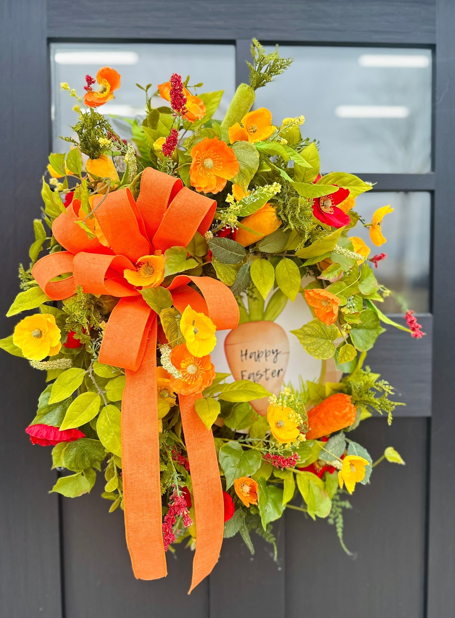 Large Easter Wreath for Front Door | Orange & Yellow Poppy Grapevine Wreath with Carrots and Bow TCT Crafts