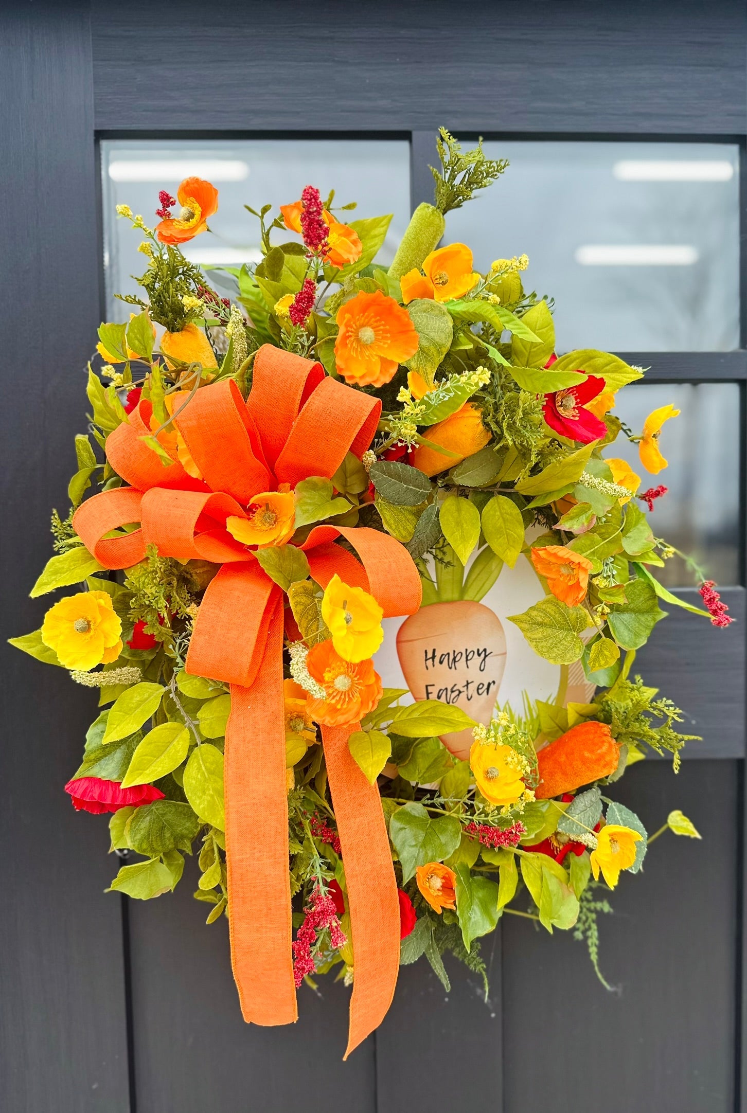 Large Easter Wreath for Front Door | Orange & Yellow Poppy Grapevine Wreath with Carrots and Bow TCT Crafts