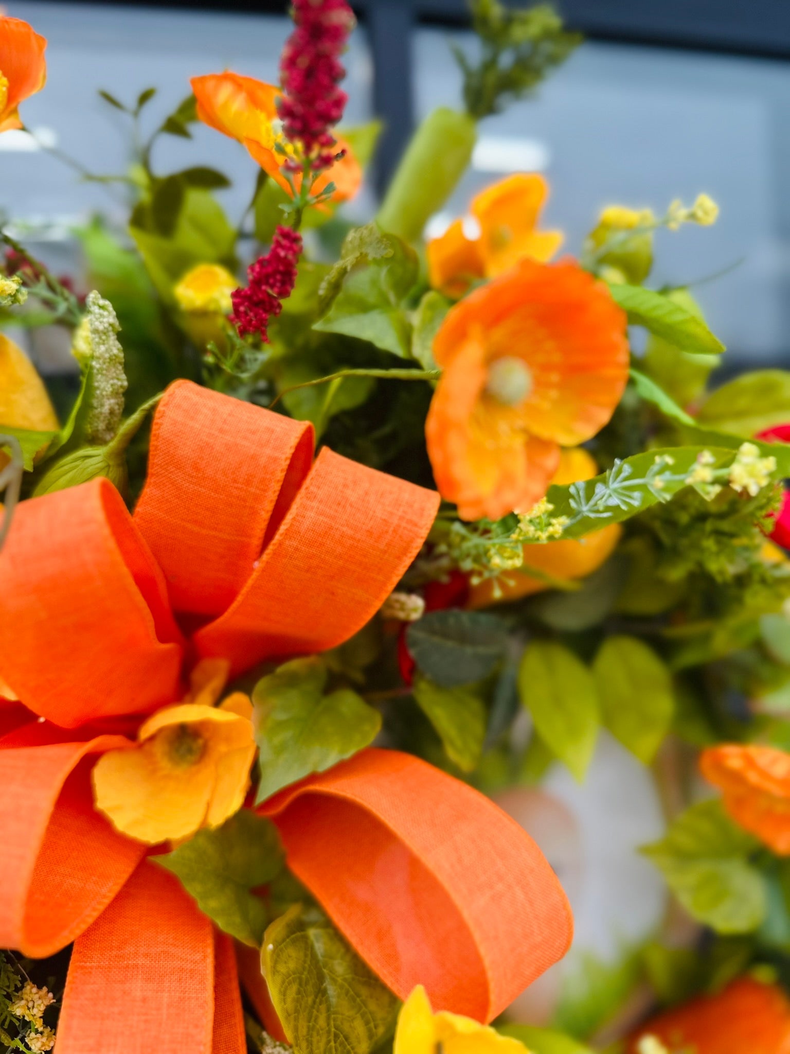 Large Easter Wreath for Front Door | Orange & Yellow Poppy Grapevine Wreath with Carrots and Bow TCT Crafts