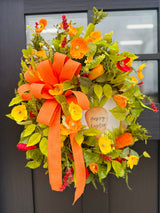 Large Easter Wreath for Front Door | Orange & Yellow Poppy Grapevine Wreath with Carrots and Bow TCT Crafts
