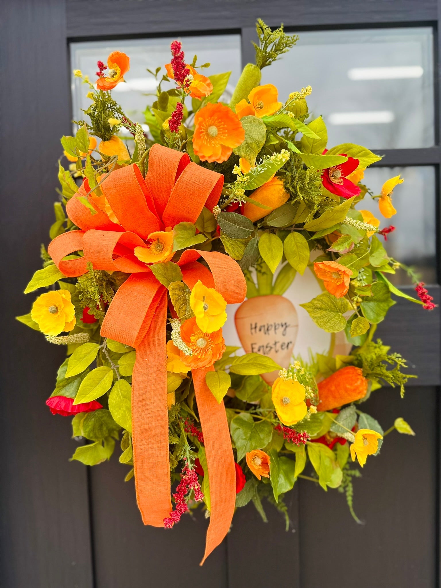 Large Easter Wreath for Front Door | Orange & Yellow Poppy Grapevine Wreath with Carrots and Bow TCT Crafts