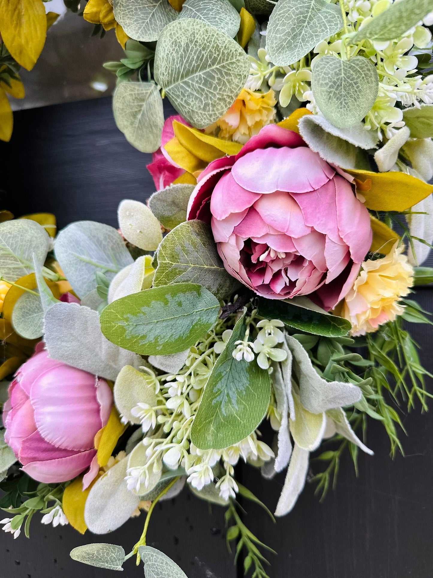 Spring Peony Wreath | 20" Floral Wreath with Greenery & Moss Base | Front Door Decor