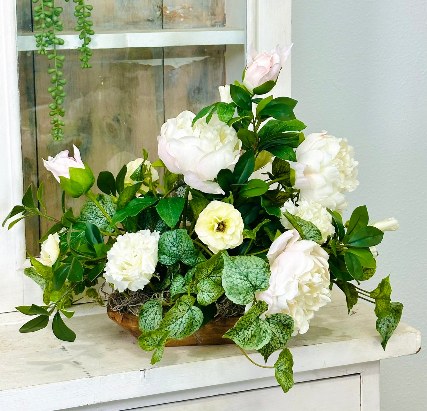 Everyday Peony Dough Bowl Arrangement with Real Touch Florals