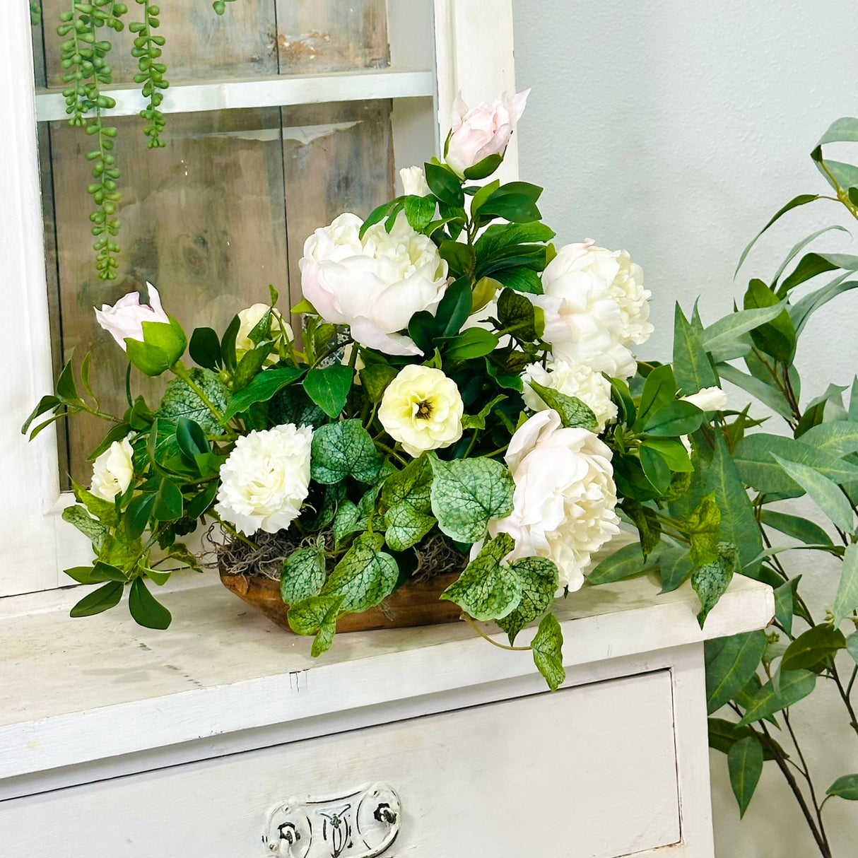 Everyday Peony Dough Bowl Arrangement with Real Touch Florals