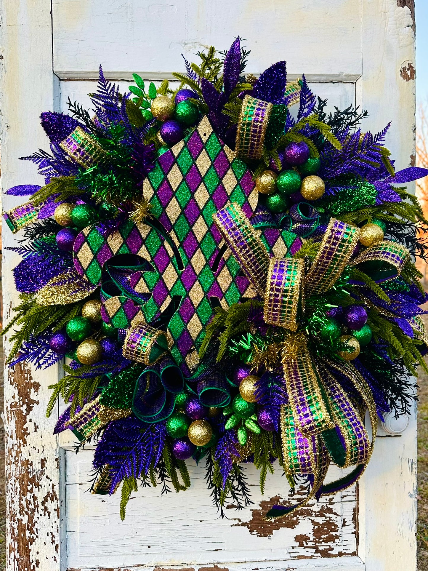 Mardi Gras Fleur De Lis Wreath XL 30 Inch