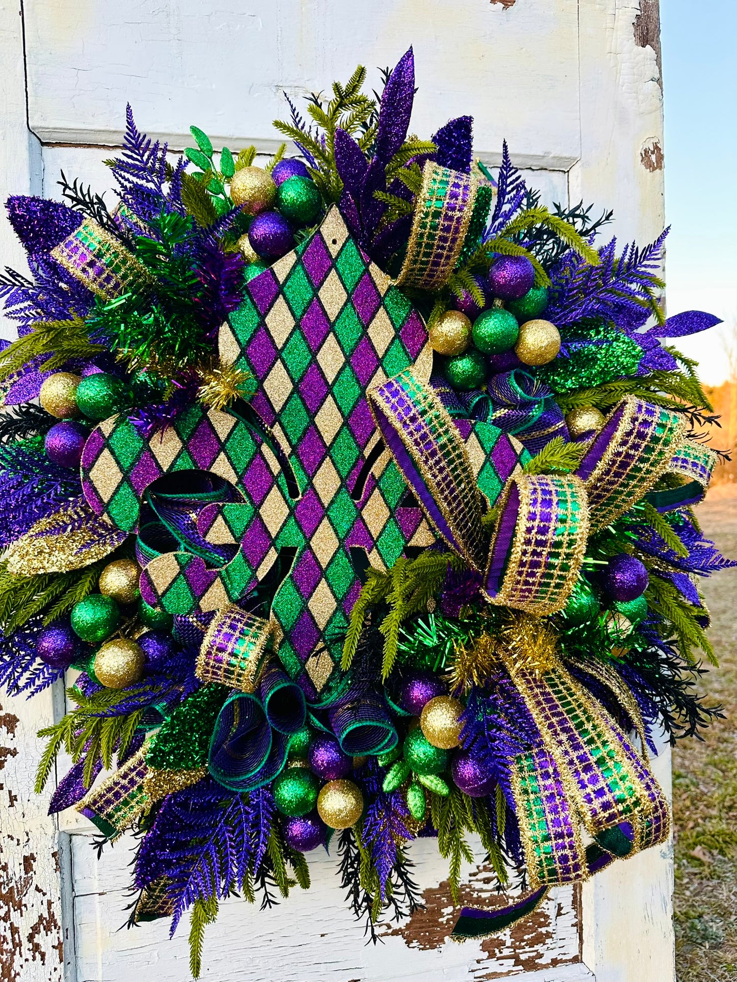 Mardi Gras Fleur De Lis Wreath XL 30 Inch