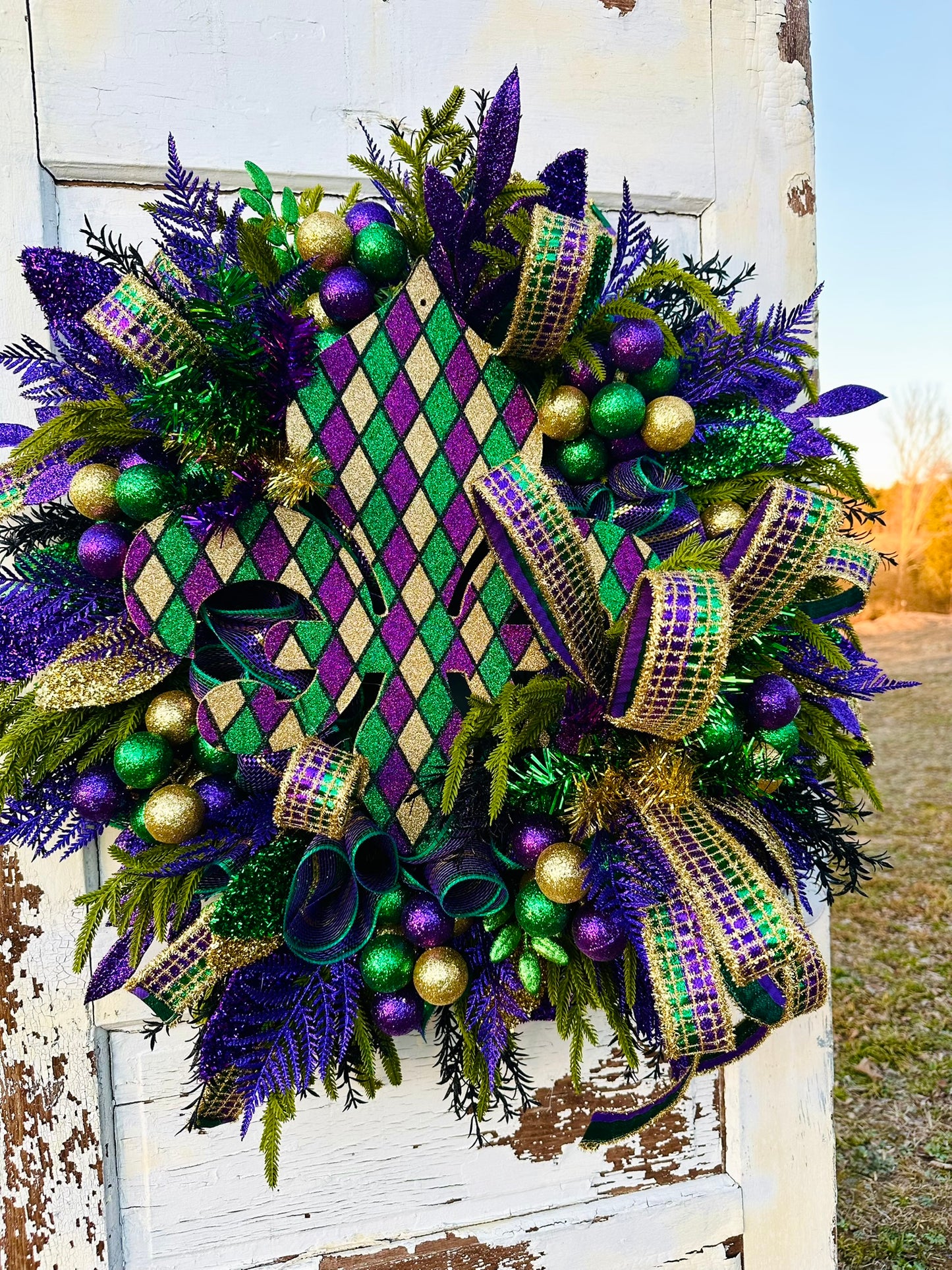 Mardi Gras Fleur De Lis Wreath XL 30 Inch