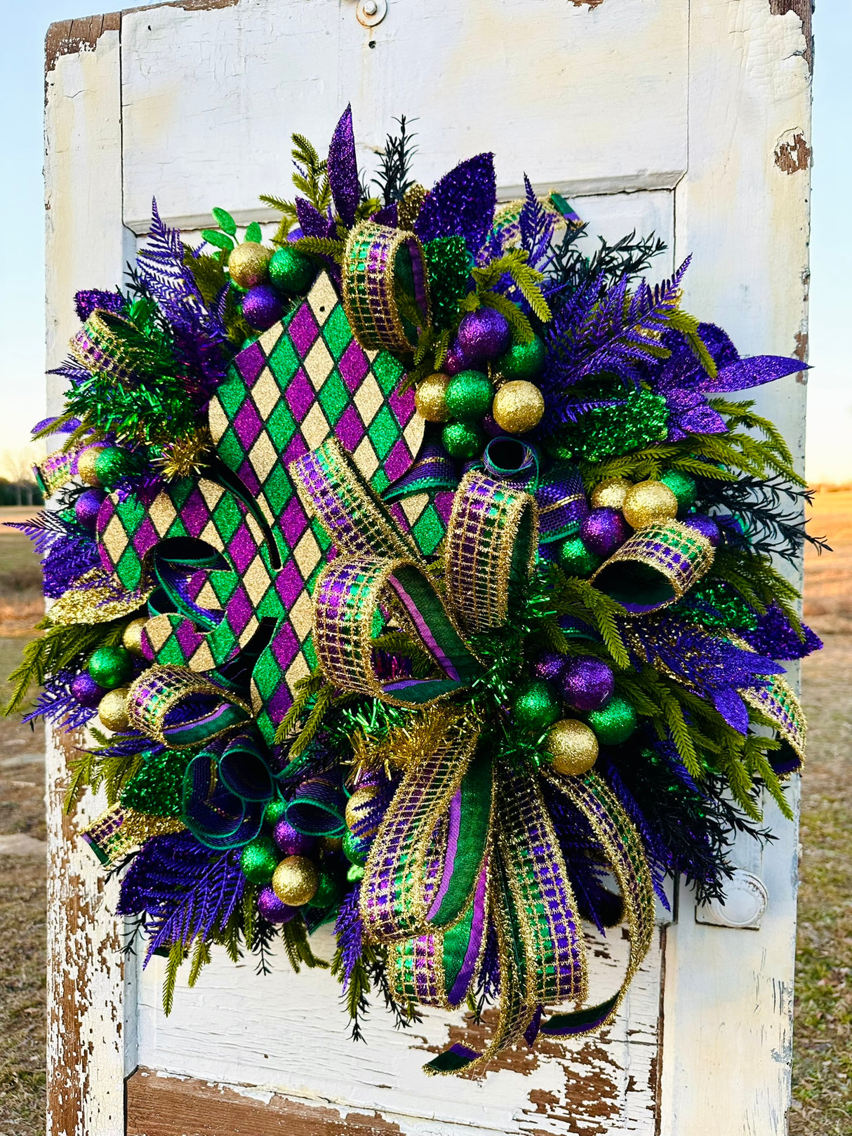 Mardi Gras Fleur De Lis Wreath XL 30 Inch