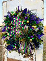 Mardi Gras Fleur De Lis Wreath XL 30 Inch