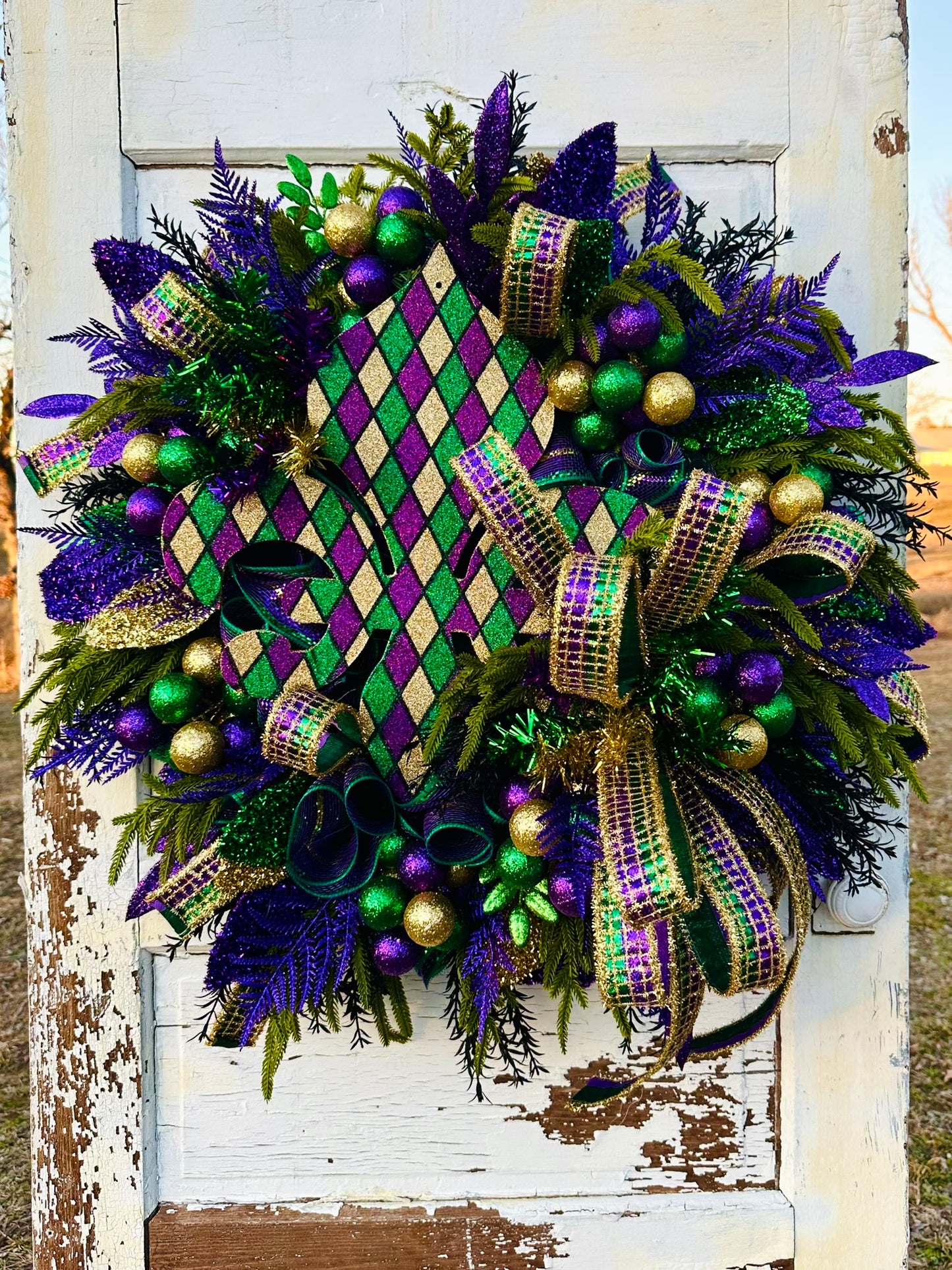 Mardi Gras Fleur De Lis Wreath XL 30 Inch
