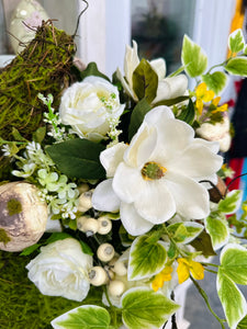 Moss Bunny Floral Arrangement | Easter Bunny Planter with Magnolia & Wildflowers | Spring Centerpiece Décor