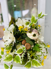 Load image into Gallery viewer, Moss Bunny Floral Arrangement | Easter Bunny Planter with Magnolia &amp; Wildflowers | Spring Centerpiece Décor