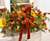 Fall Pumpkin and Sunflower Centerpiece on Wooden Pedestal Tray TCT Crafts